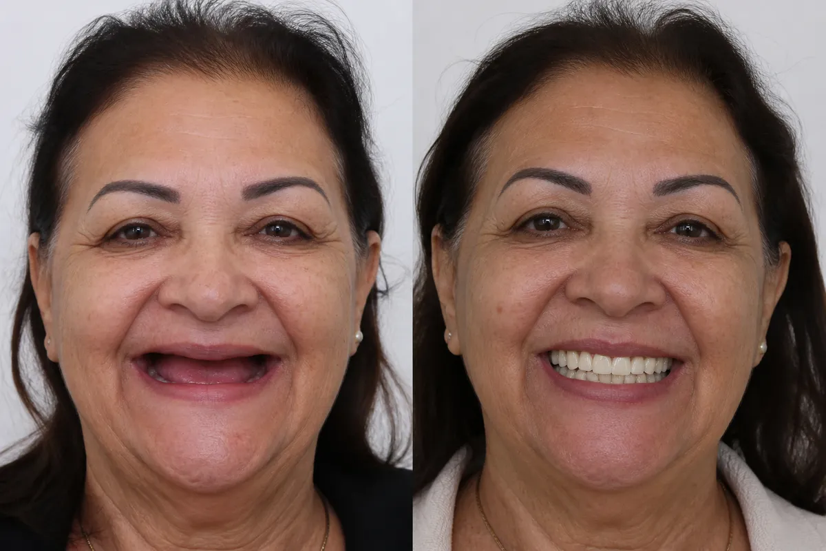 Paciente sorrindo após prótese protocolo